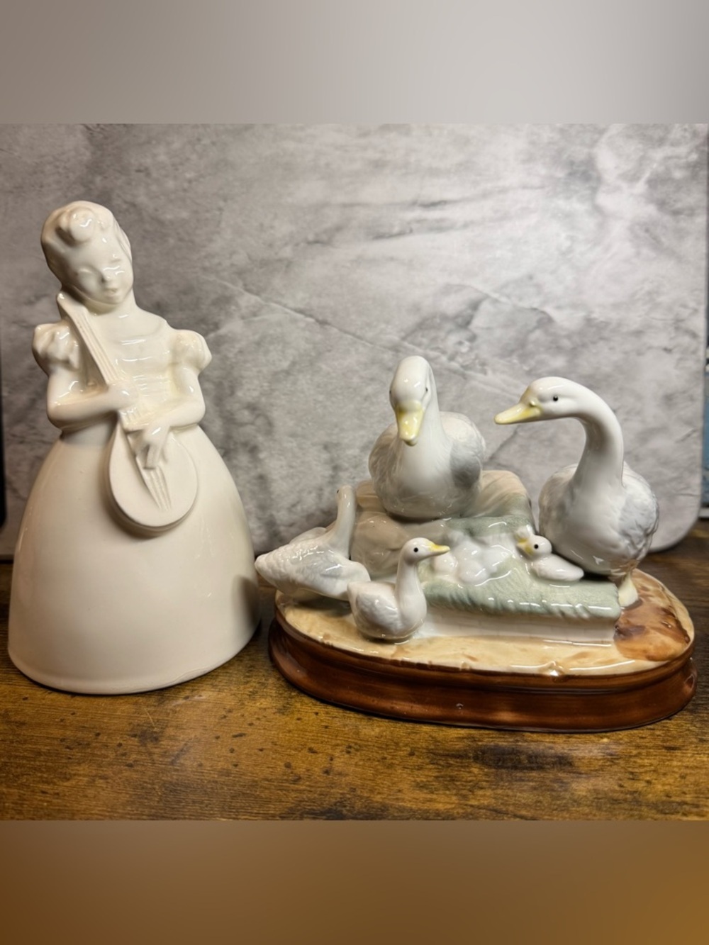 Vintage Porcelain Figurine Lot Girl & Duck Family Decor